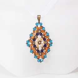 Pendant 40cm - Talia Rhombus M-Violet Organza - Pendant 40cm - Laiton bronze